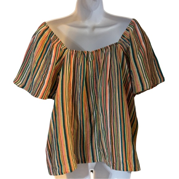 Women’s Joyspun Size XL (14/16) Colorful striped Cotton puff sleeve sleep top - Picture 3 of 5